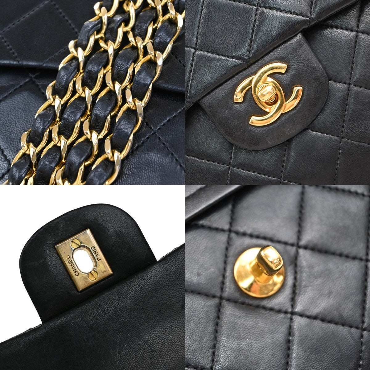 CHANEL CC Matelasse 25 Double Flap Chain Shoulder Bag Leather Black GHW 805RF615