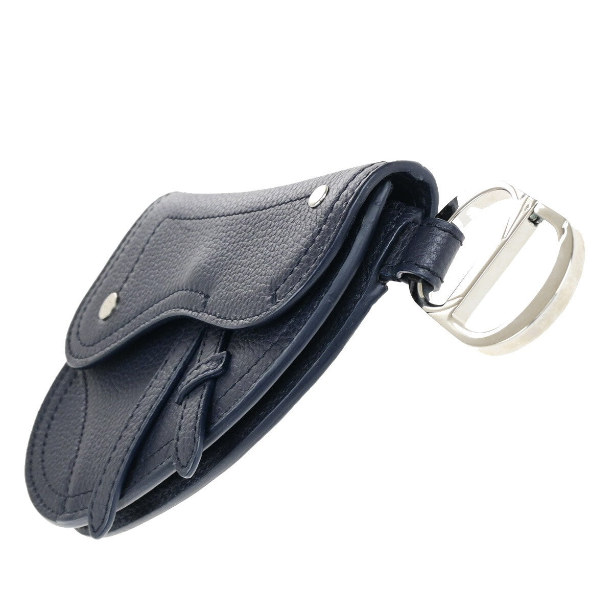 CHRISTIAN DIOR CD Logo Saddle Mini Pouch Bag Leather Navy Blue SHW Italy 85RK754