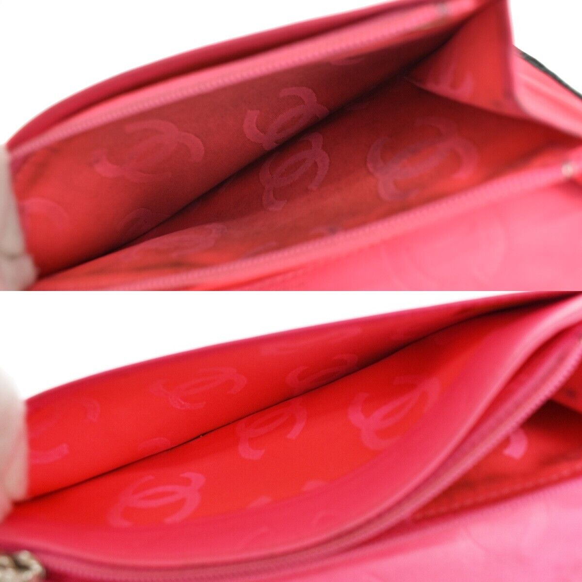 CHANEL CC Logo Cambon Long Bifold Wallet Leather Black Pink Italy 33SH088