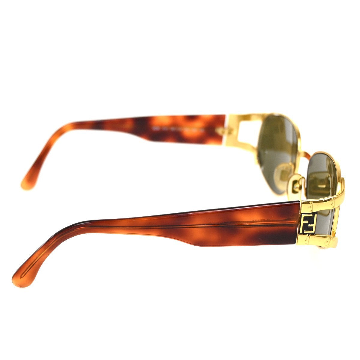 FENDI FF Logos Sunglasses Eye Wear Plastic Metal Brown Italy 7017 07CA893