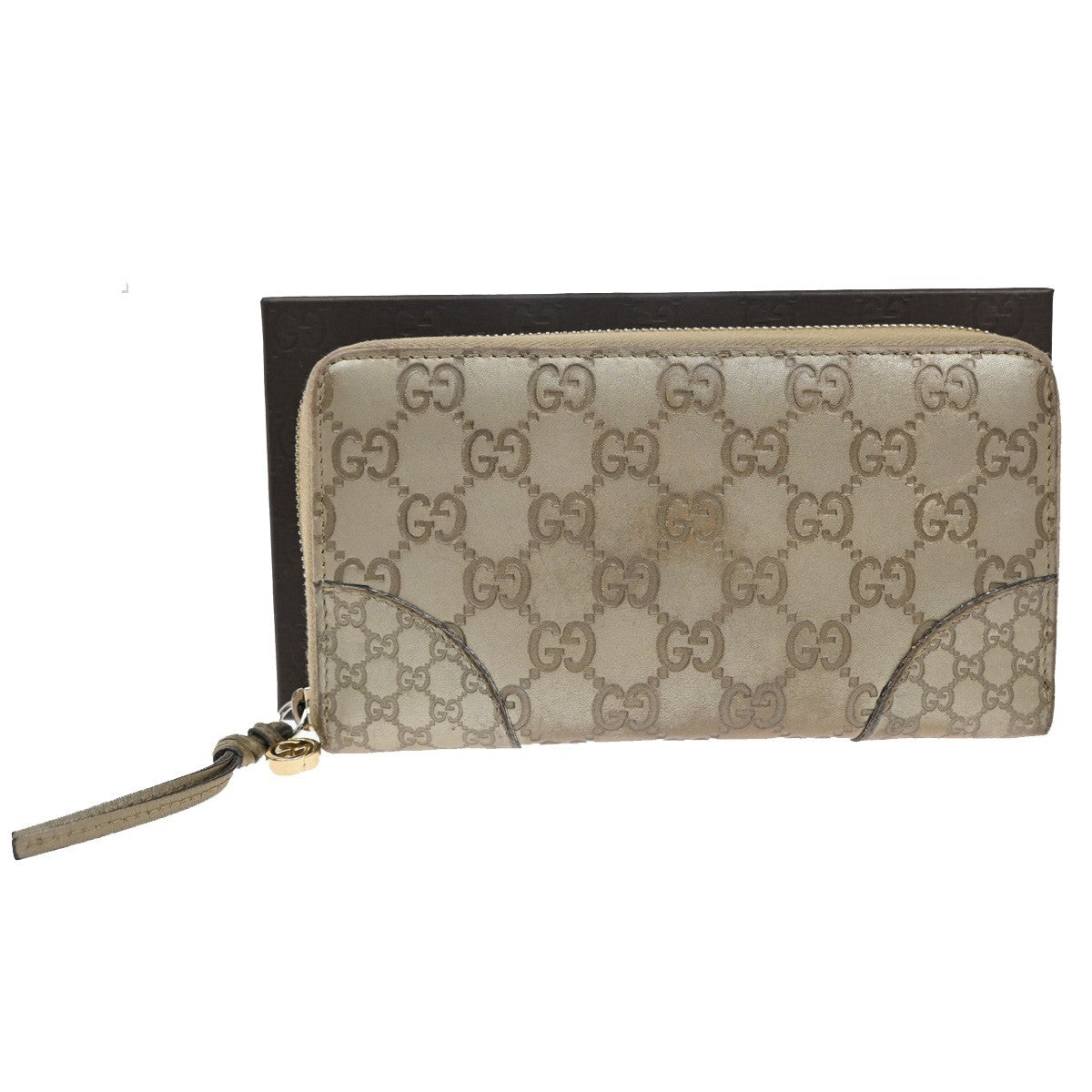 GUCCI Logo Guccissima GG Pattern Long Zipper Wallet Leather Beige GHW 09YH801