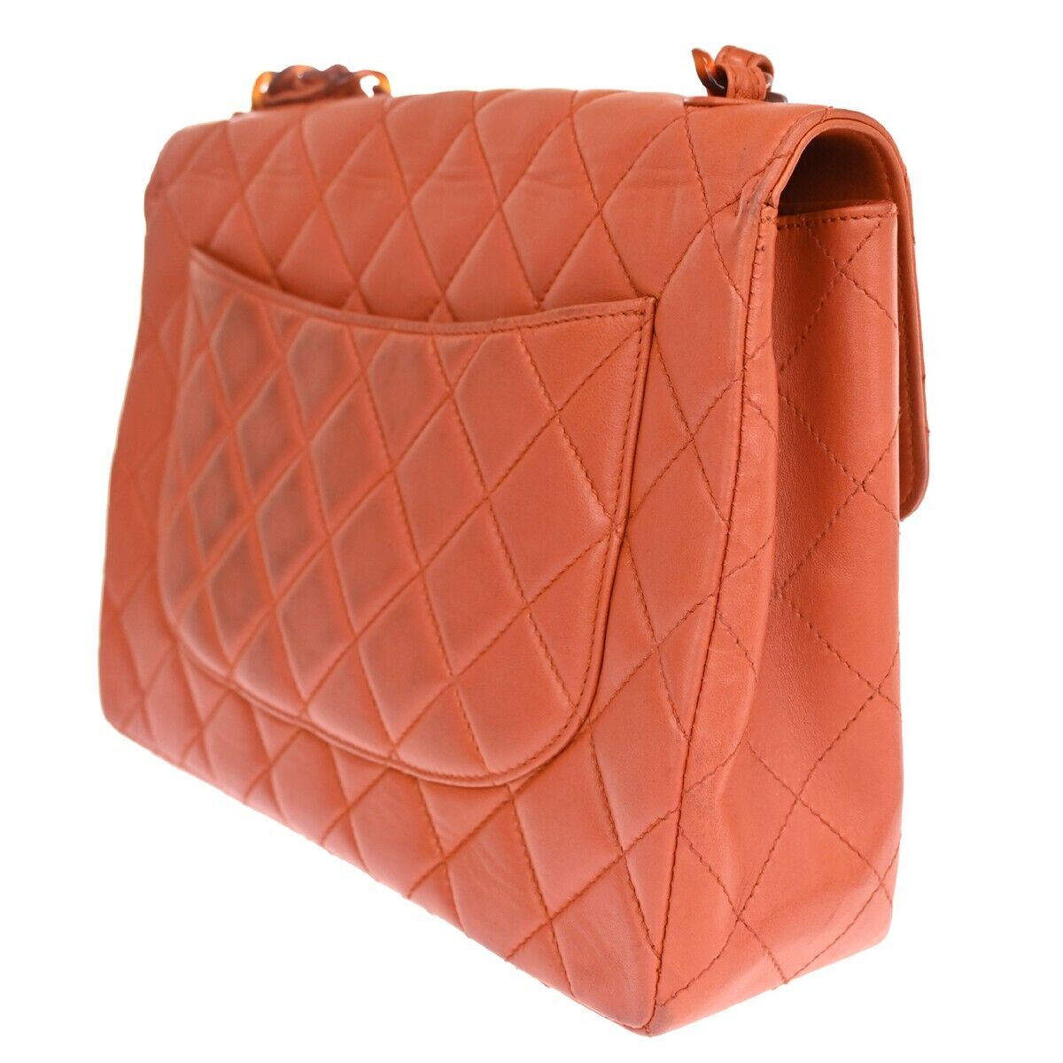 CHANEL CC Matelasse 30 Chain Shoulder Bag Leather Orange Brown Vintage 646HB609