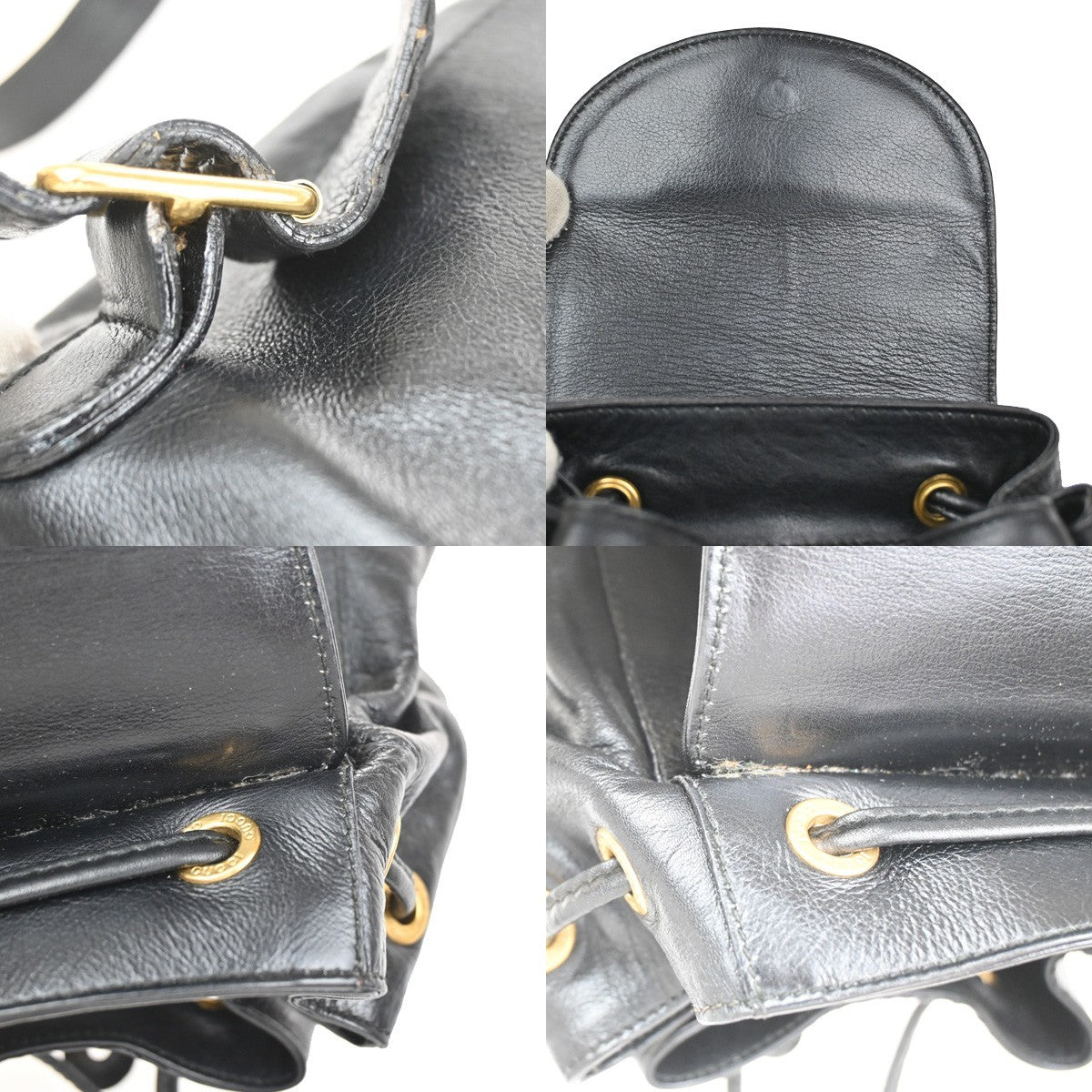 GUCCI Logo Bamboo Drawstring Backpack Bag Leather Black GHW Italy 38CA875