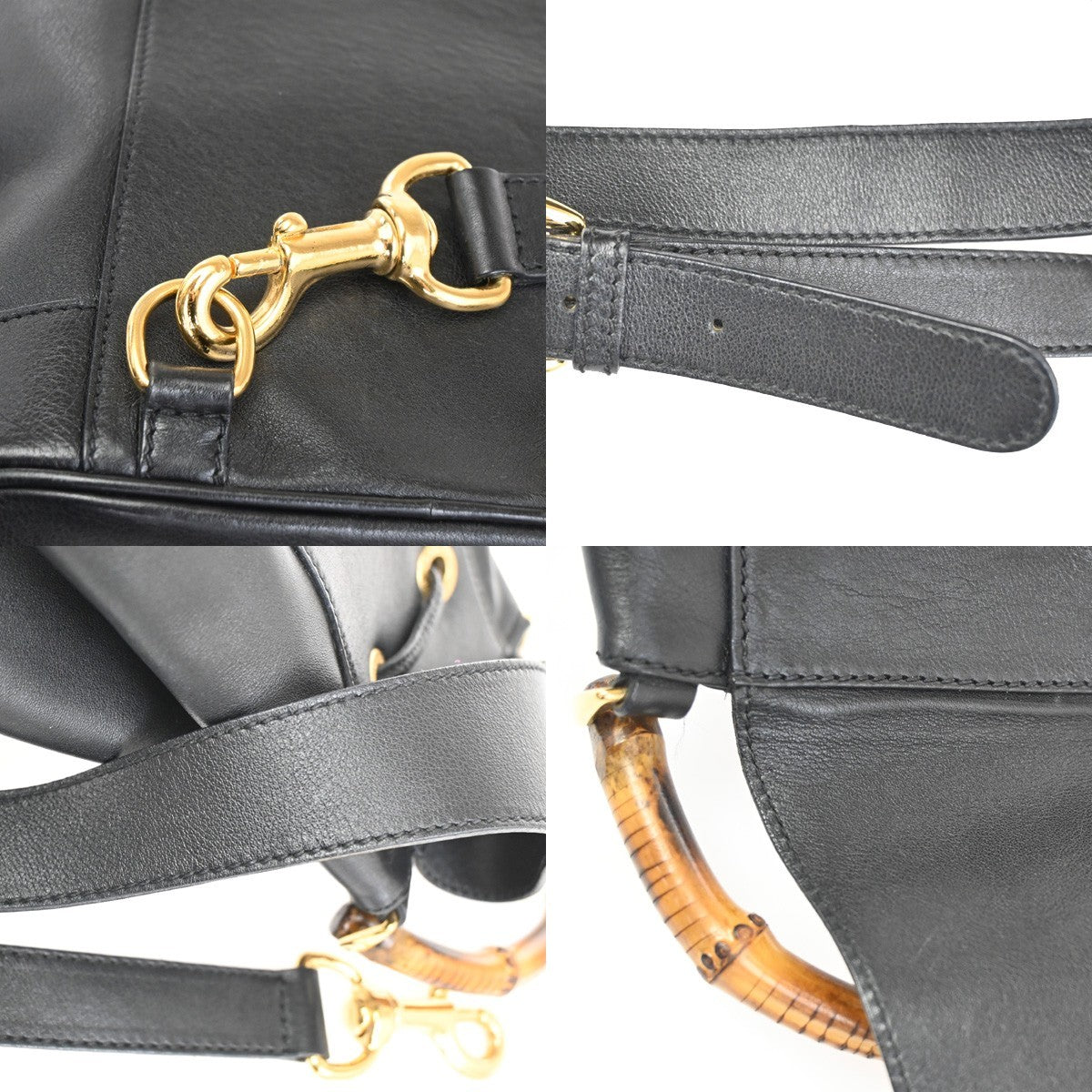 GUCCI Bamboo  Drawstring One Shoulder Back Pack Bag Leather BK GHW 88TA580