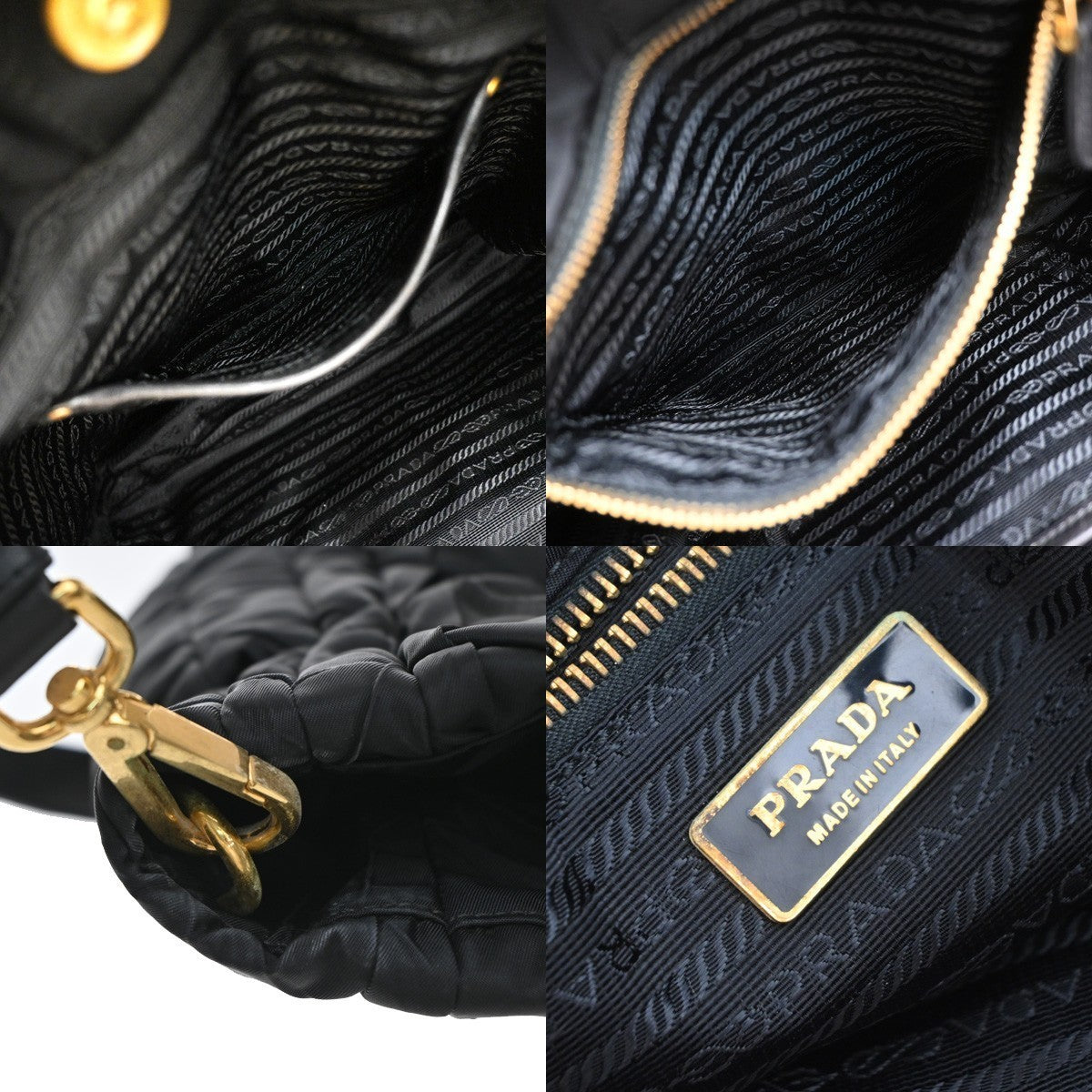 PRADA Logo Tessuto Gaufre 2Way Shoulder Bag Nylon Leather Black SHW 75KP251