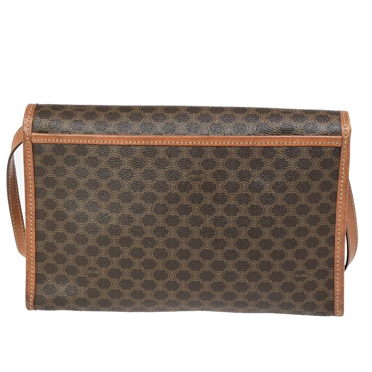 CELINE Logo Macadam Pattern Crossbody Shoulder Bag PVC Leather Brown 62SH929