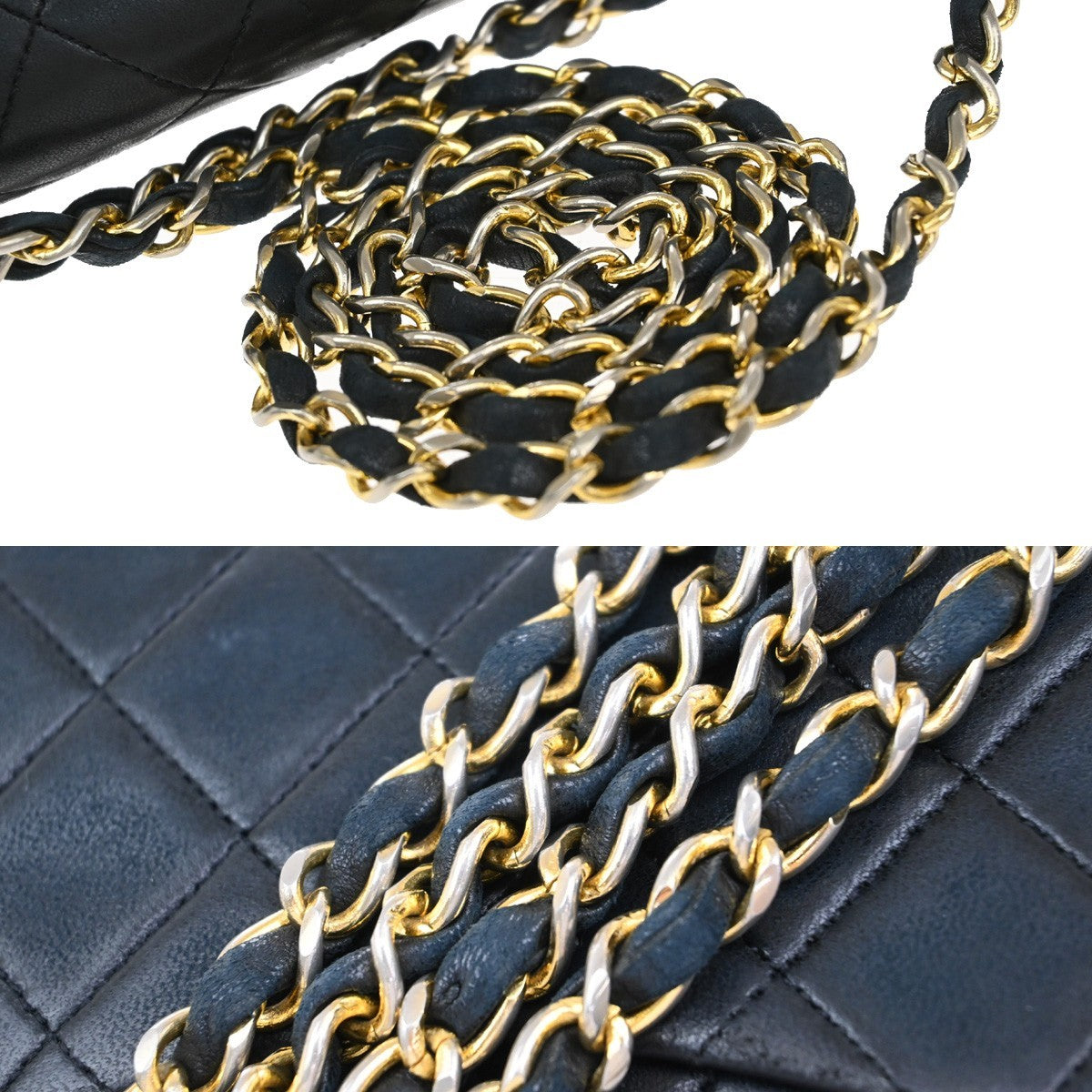 CHANEL Matelasse 25 Double Flap Chain Shoulder Bag Leather BK Vintage 330RF658