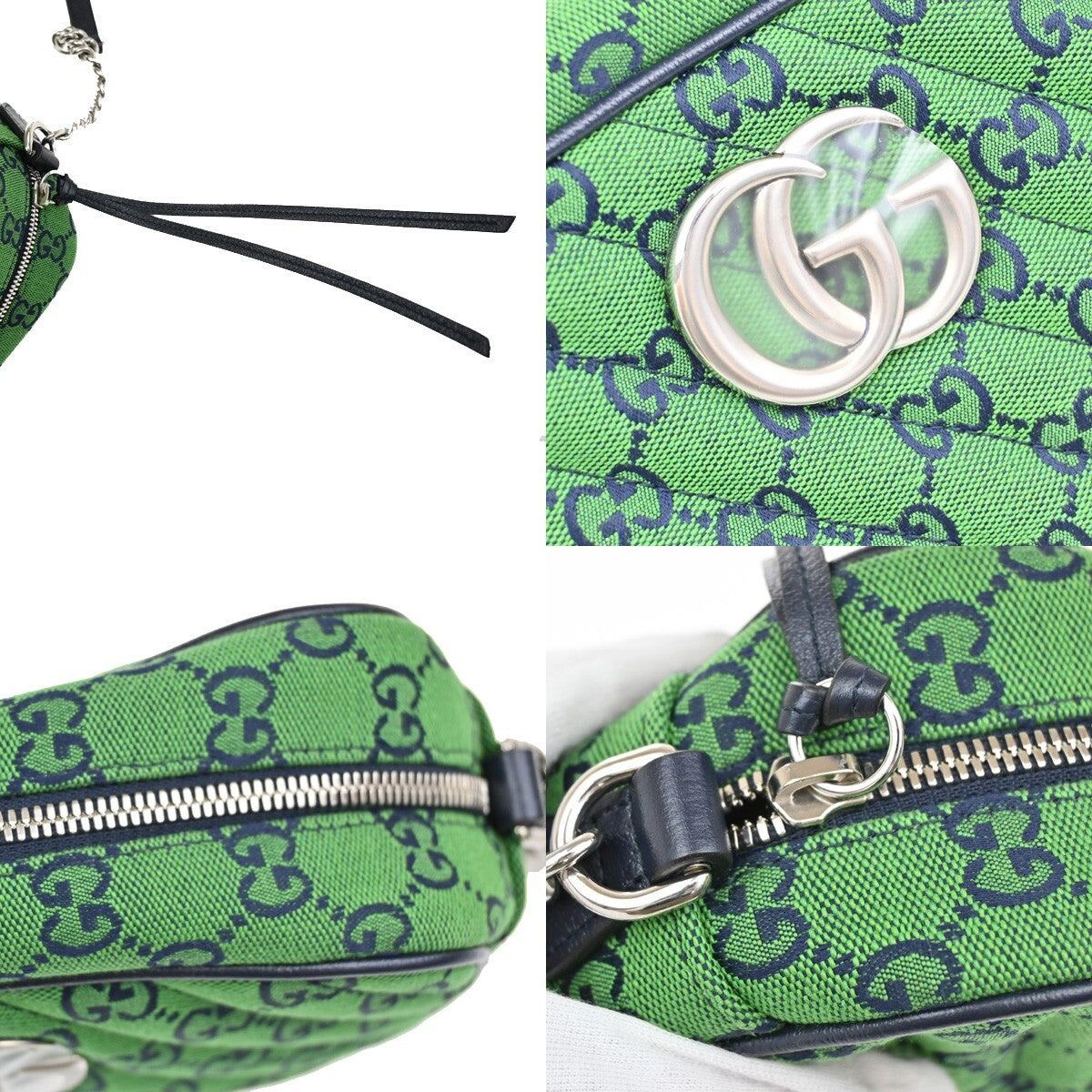 GUCCI Marmont GG Pattern Chain Shoulder Bag Canvas Leather Green 631RF291
