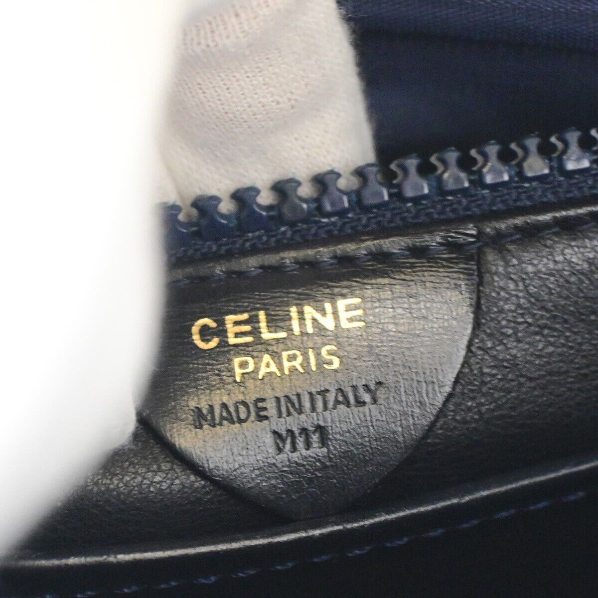 CELINE Logo Top Handle Hand Bag Leather Navy Blue GHW Made in Italy 34EC891