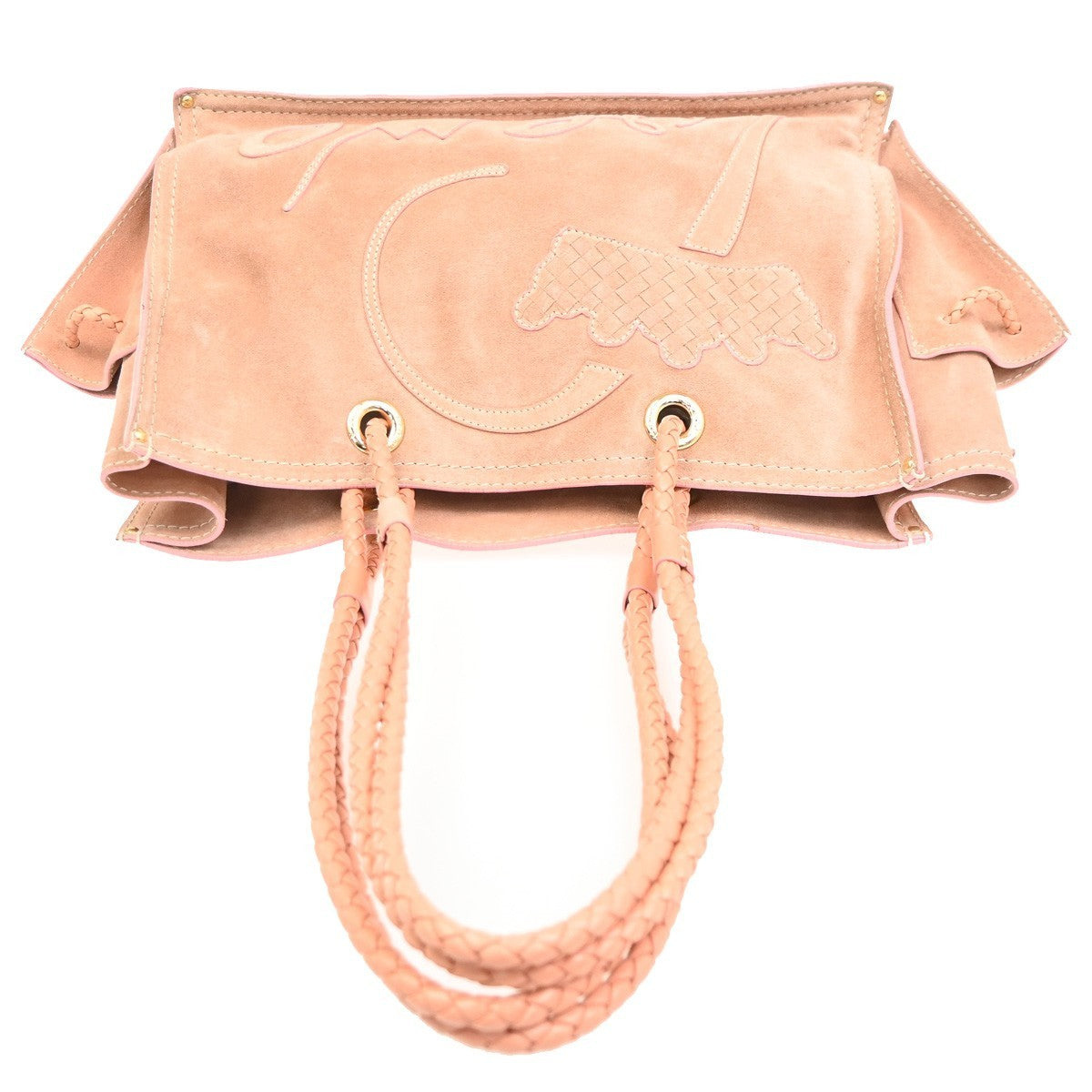 LOEWE Logo Crown Tote Shoulder Hand Bag Suede Skin Leather Pink GHW 72CA703