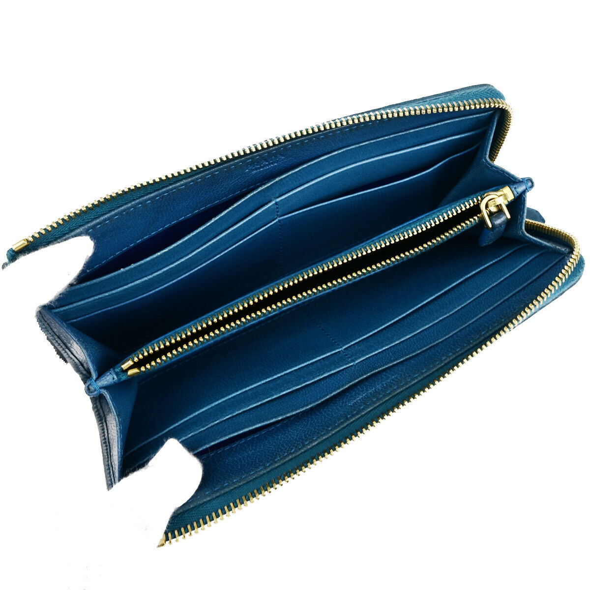 PRADA Logo Madras Long Zipper Long Wallet Pursr Blue GHW Voyage 09YG620