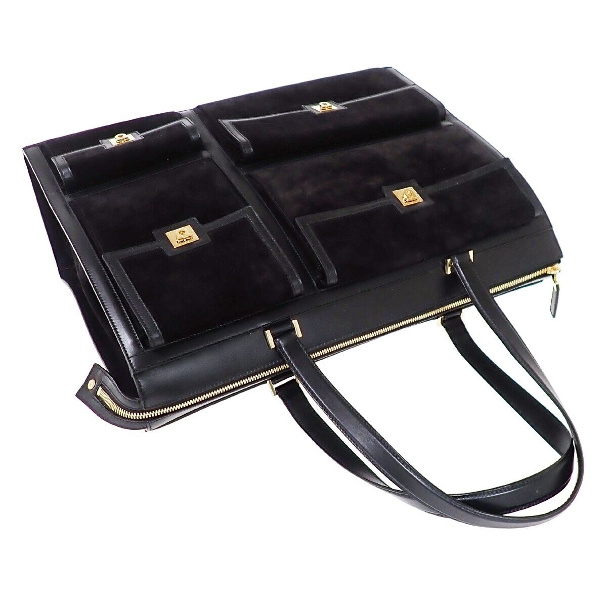 RARE! SALVATORE FERRAGAMO Gancini Shoulder Bag Suede Leather Black Italy 30HB115