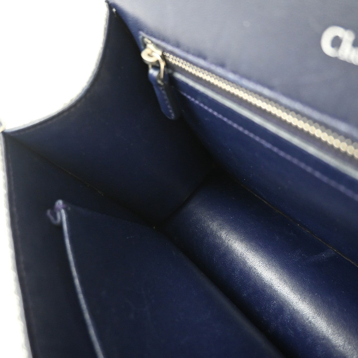 CHRISTIAN DIOR Diorama Chain Shoulder Bag Embossing Leather Blue Silver 12EG331