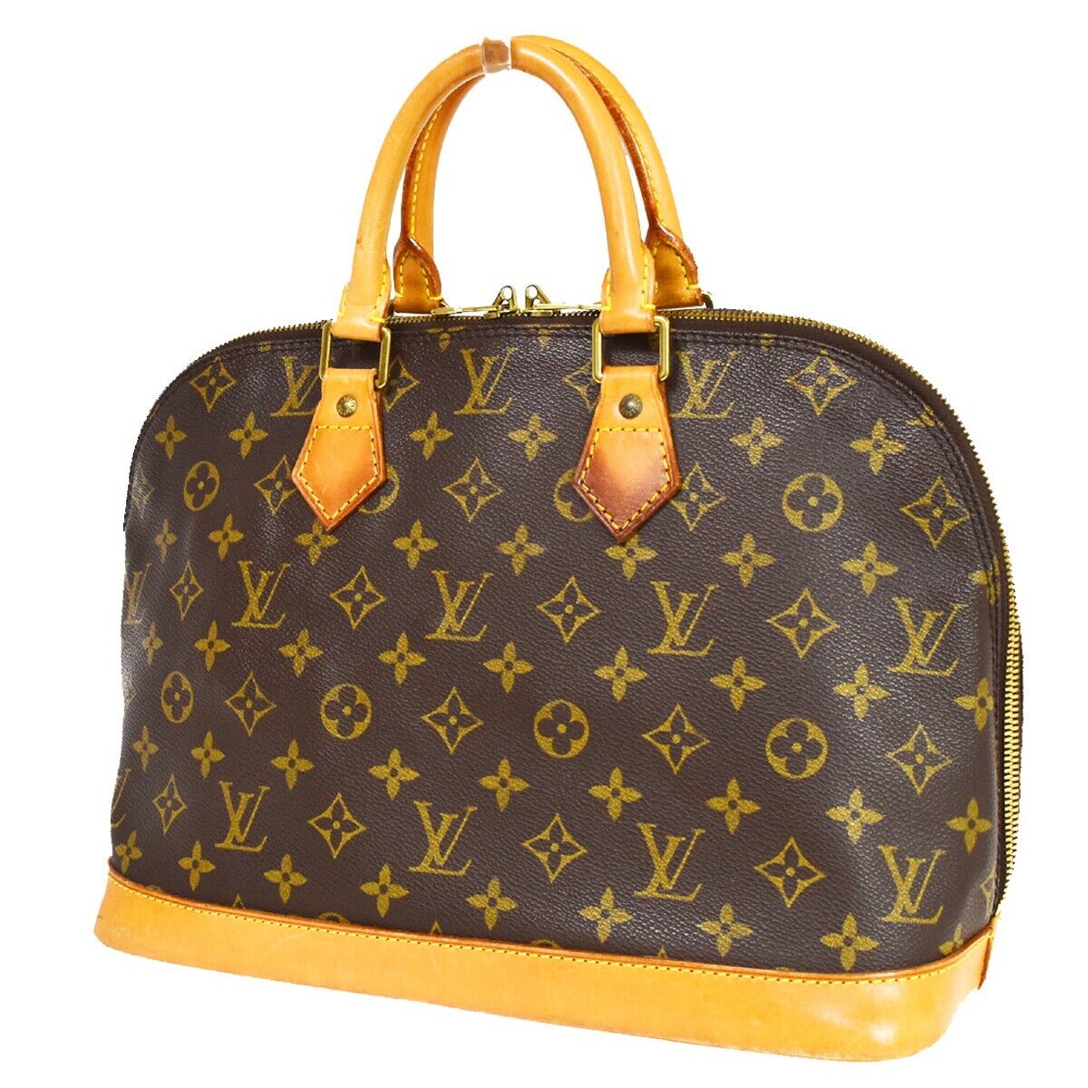 LOUIS VUITTON LV Logo Alma Hand Bag Monogram Leather Brown U.S.A. M51130 85EA821
