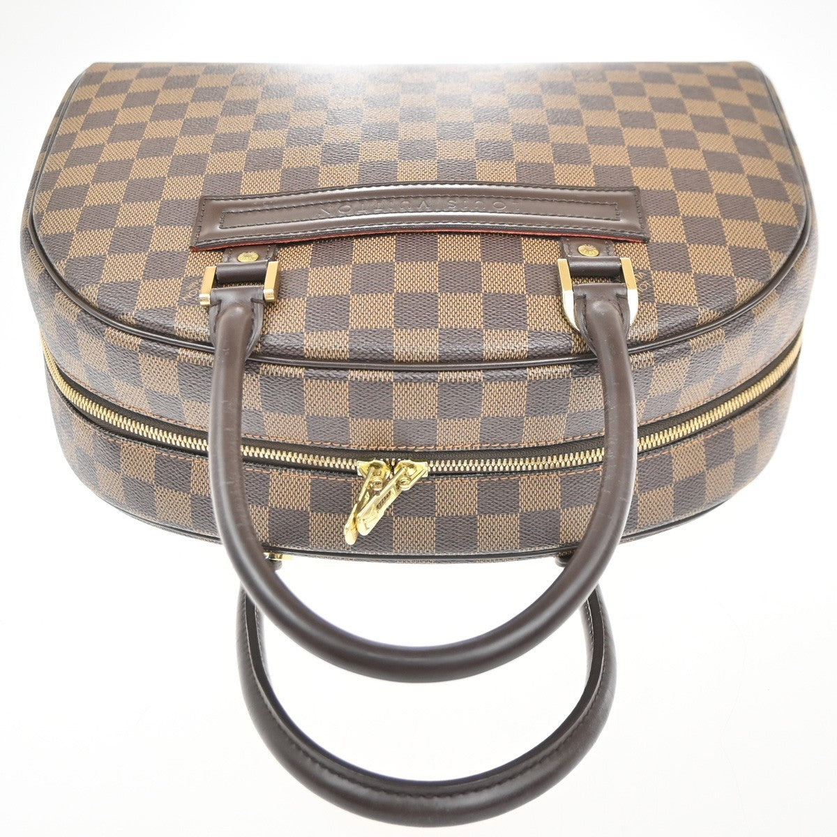 LOUIS VUITTON Logo Nolita HandBag Damier Ebene Leather Brown N41455 50KC176