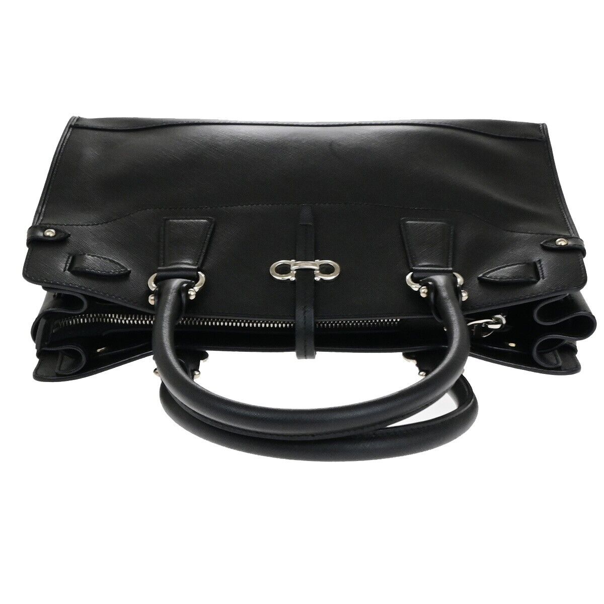 SALVATORE FERRAGAMO Gancini Hand Bag Leather Black Silver Made in Italy 61KA499