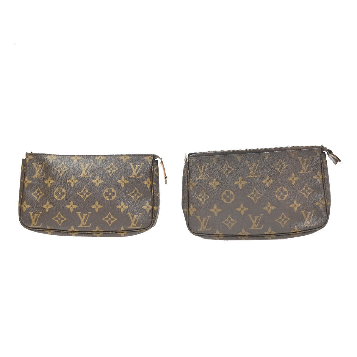 LOUIS VUITTON 2 Set Pochette Accessoires Hand Bag Monogram Leather Brown 62CA917