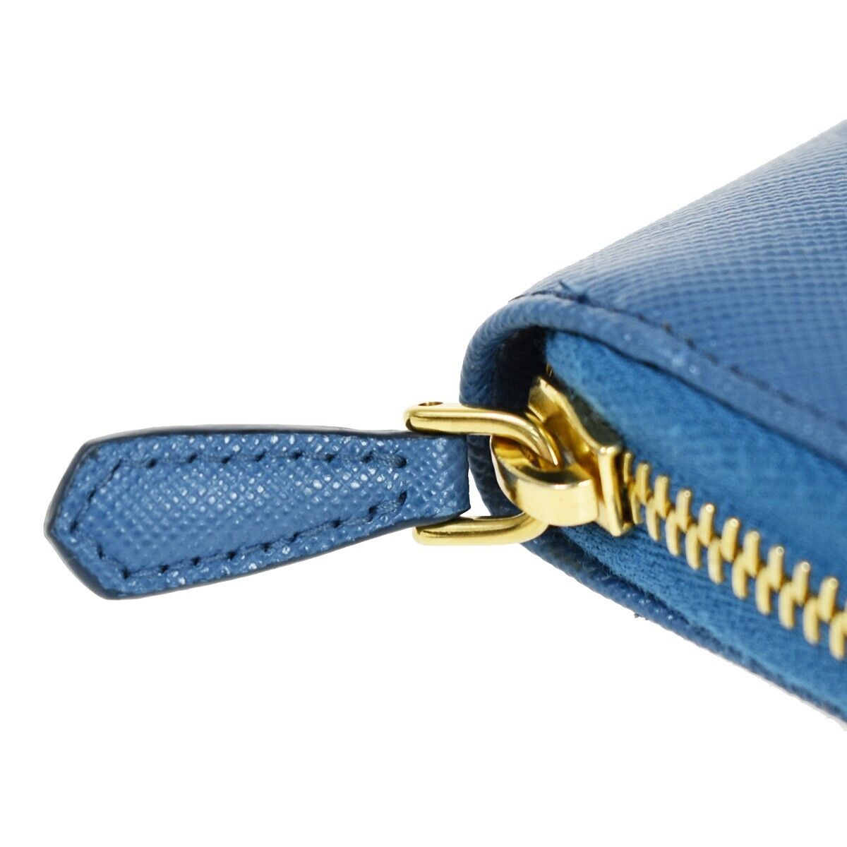 PRADA Logo Long Bifold Organizer Wallet Purse Saffiano Leather Blue Gold 89RH569