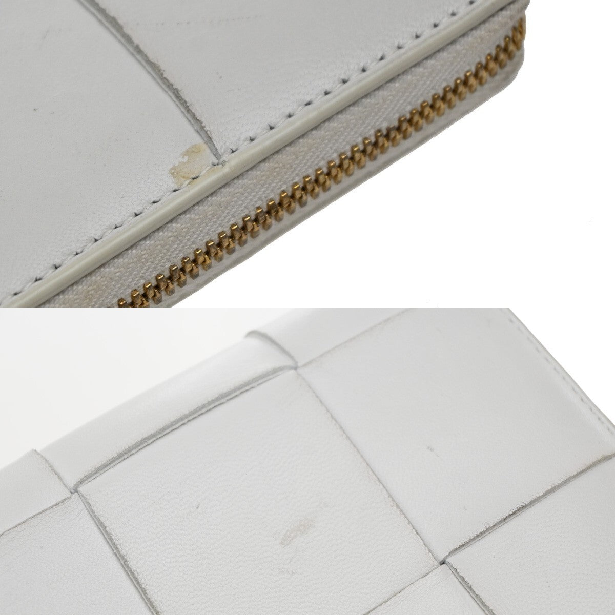 BOTTEGA VENETA Cassette Intrecciato long Wallet Purse Leather White 64EE516