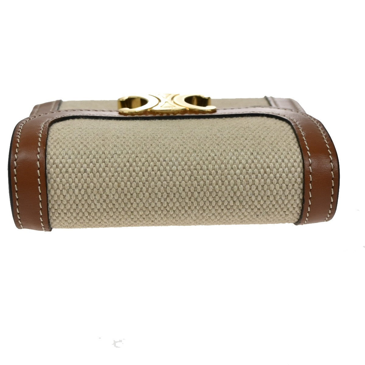 CELINE Triomphe Small Trifold Wallet Purse Canvas Leather Brown BE GHW 87RL411