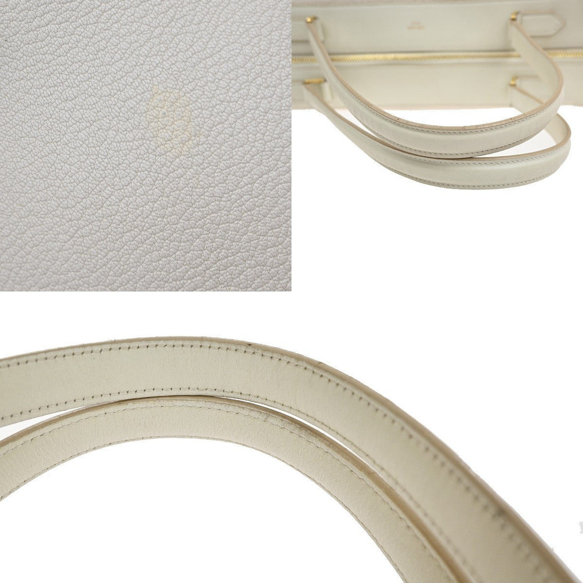 CELINE Logo Ring Shoulder Hand Bag Leather White Light Pink GHW Italy 12YJ132