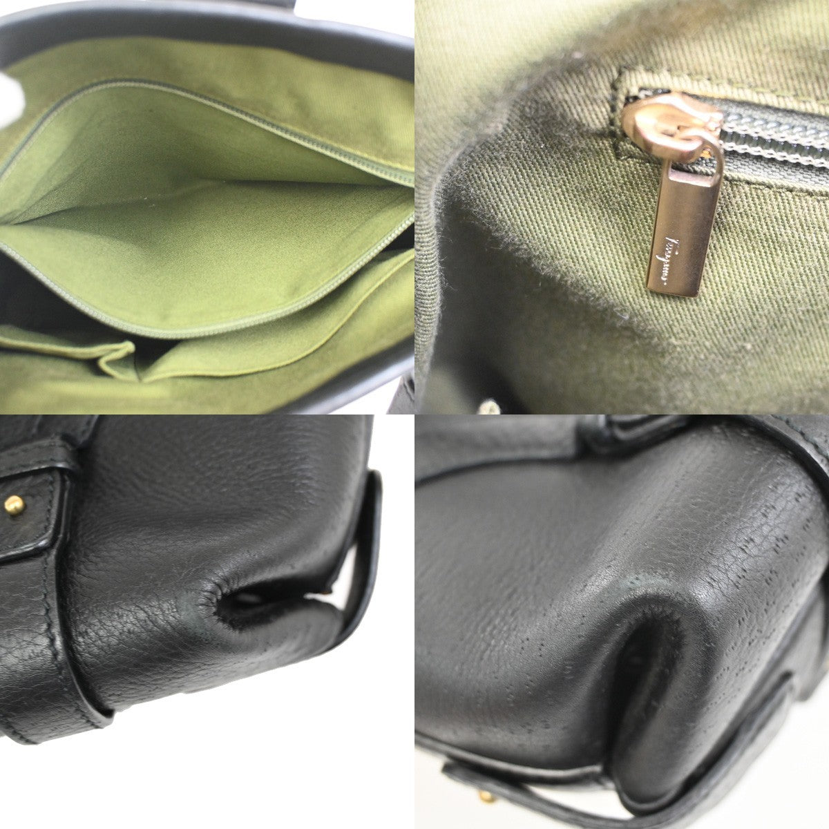 SALVATORE FERRAGAMO Gancini Shoulder Hand Bag Leather Black GHW 30DA049