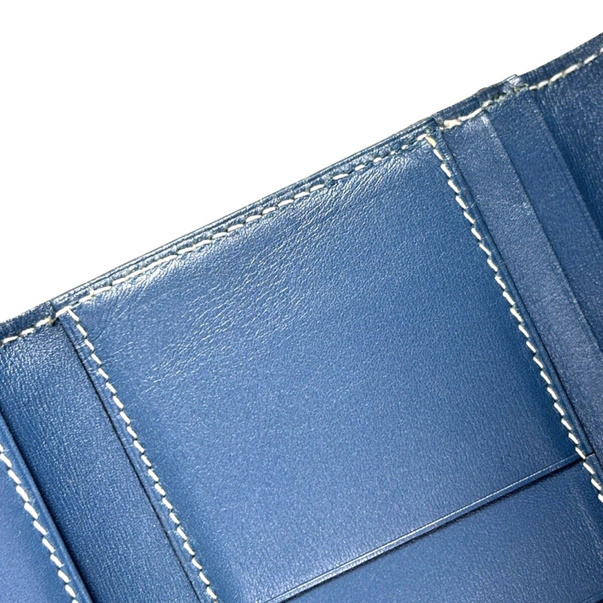 HERMES H Logo Bearn Long Trifold Wallet Purse ▢H Box Calf Leather Blue 82HB258
