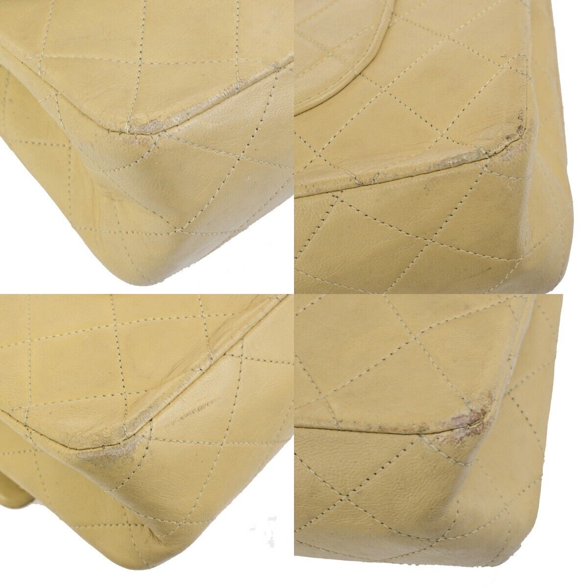 CHANEL CC Matelasse 25 Double Flap Chain Shoulder Bag Leather Beige GHW 636FB329