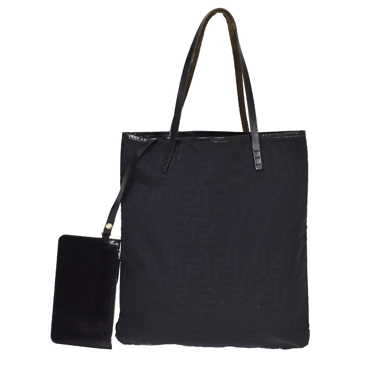 FENDI Logo Zucca Pattern Shoulder Tote Bag Nylon Leather Black Italy 67YE163