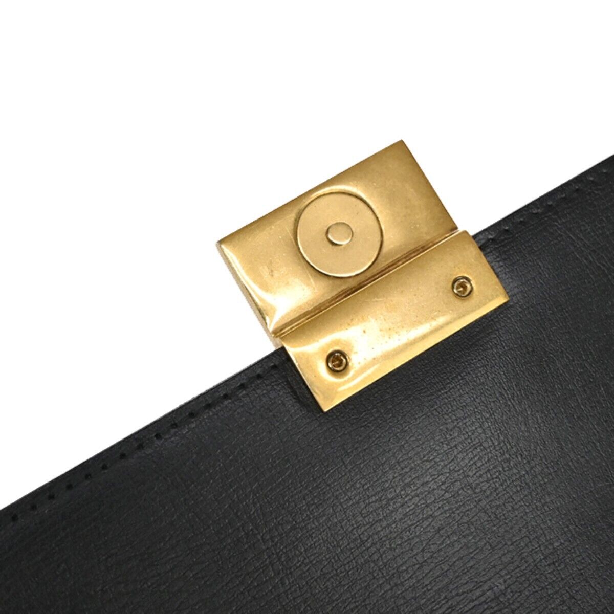 SAINT LAURENT Logo Long Bifold Wallet Purse Leather Black Gold Italy 68YD902