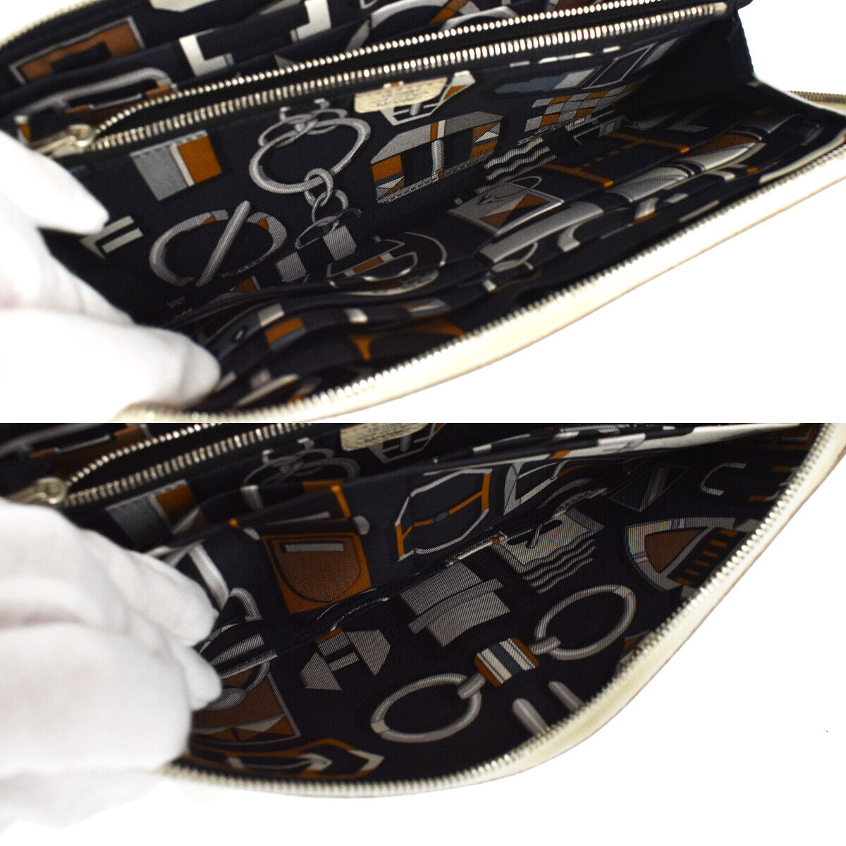 HERMES Azap Long Zipper Wallet Purse Veau Epsom Leather Silk In Craie 72RH515