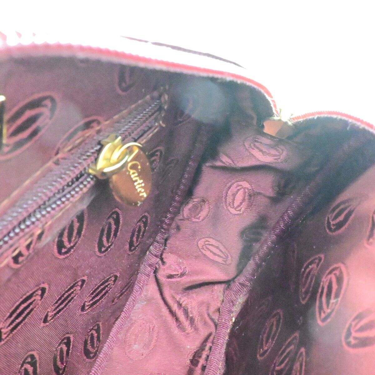 MUST DE CARTIER 2C Logos Shoulder Bag Leather Bordeaux Red Gold France 69FA310