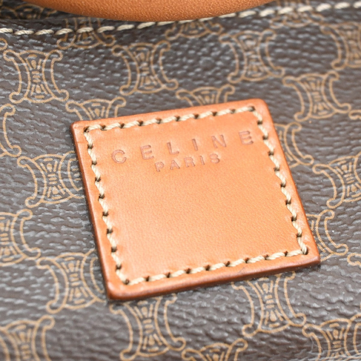 CELINE Logo Macadam Pattern Boston Hand Bag PVC Leather Brown GHW 30CA937
