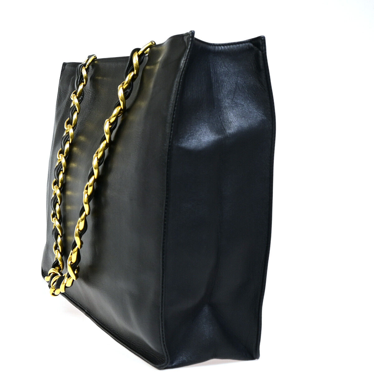 CHANEL CC Logo Chain Shoulder Tote Bag Leather BK GHW France Vintage 367RJ882
