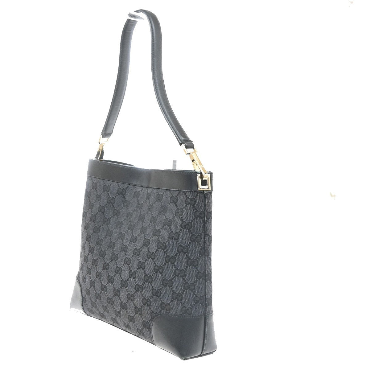 GUCCI Logo GG Pattern Shoulder Tote Bag Canvas Leather Black SHW Italy 63SA161