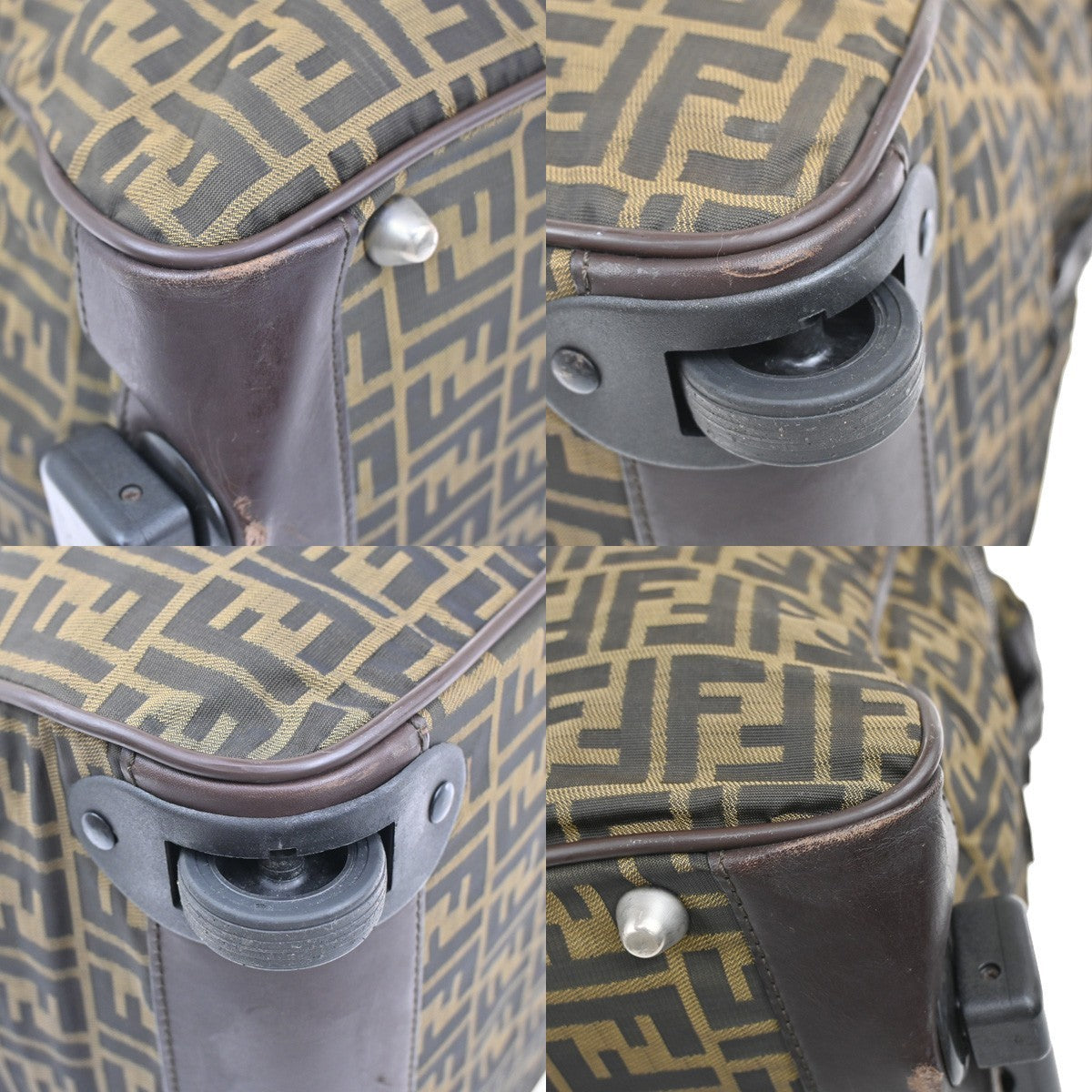 FENDI Zucca Rolling Duffel Bag Trolley Case Canvas Leather Brown SHW 70KB650