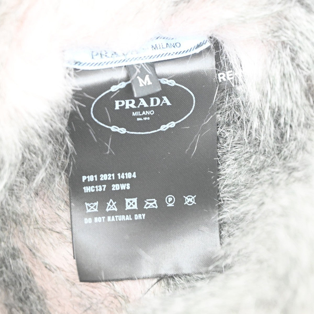 PRADA Plate Logo Bucket Hat Cap #M 58 Re-Nylon Fur Leather Black Pink 80RL689