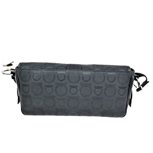 SALVATORE FERRAGAMO Gancini Shoulder bag Canvas Leather Black Italy SHW 62TA413