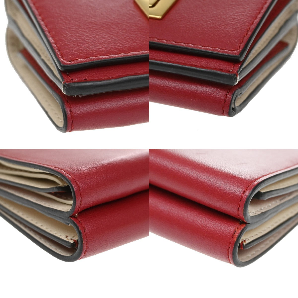 FENDI Logo Peekaboo Compact Trifold Wallet Purse Leather Red GHW Italy 30KB578