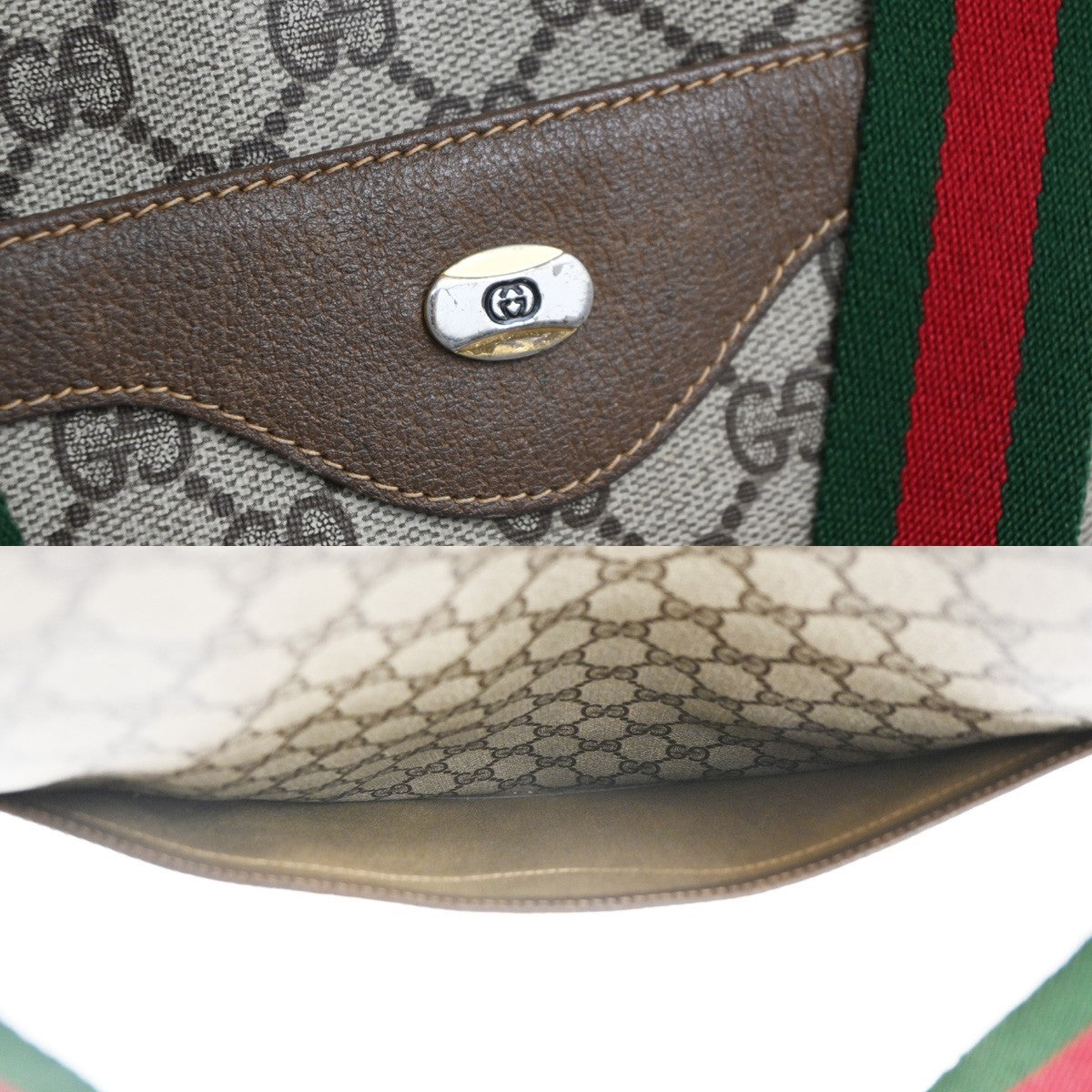 GUCCI Logo GG Sherry Line Shoulder Tote Hand Bag PVC Leather Beige Italy 61MA457