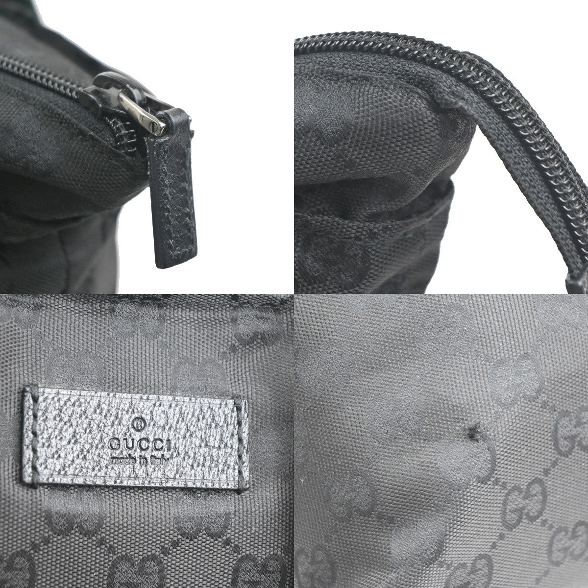 GUCCI Logo GG Pattern Sherry Travel Shoulder Bag Nylon Leather Black 64KC779