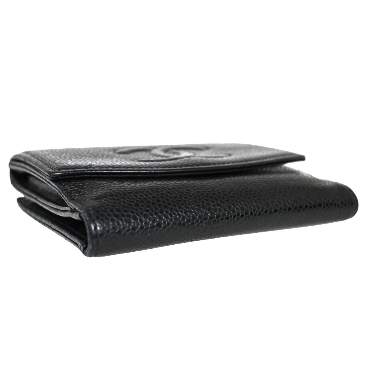 CHANEL CC Logo Bifold Wallet Purse Caviar Skin Leather Black France 68HB308