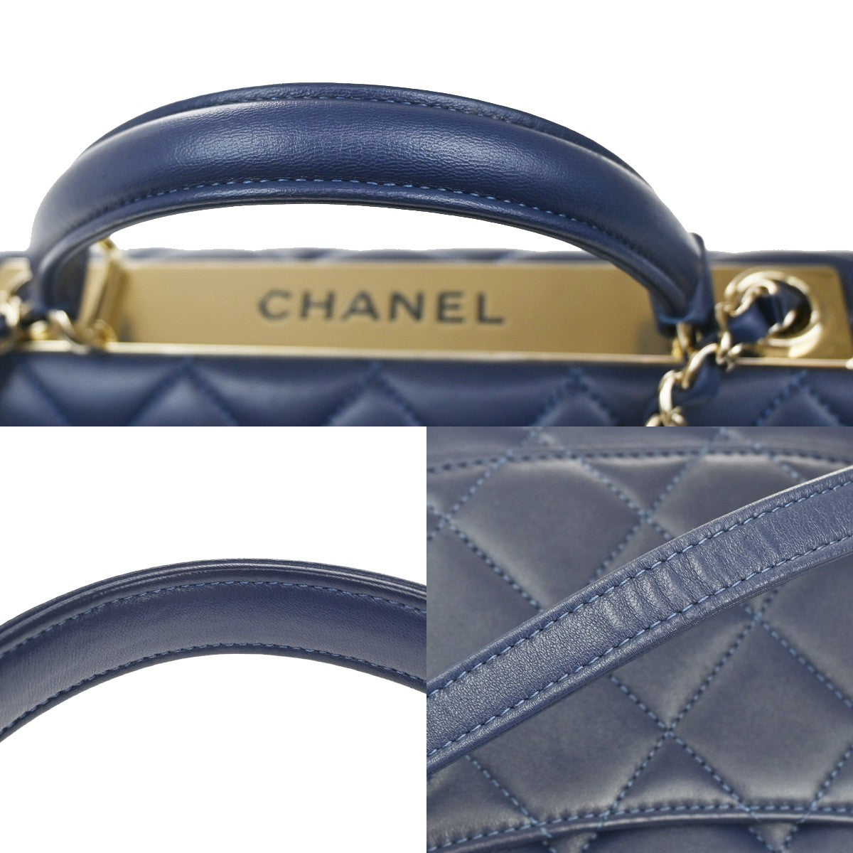 CHANEL Trendy CC Top Handle Chain Shoulder Hand Bag Leather Blue GHW 770RL385