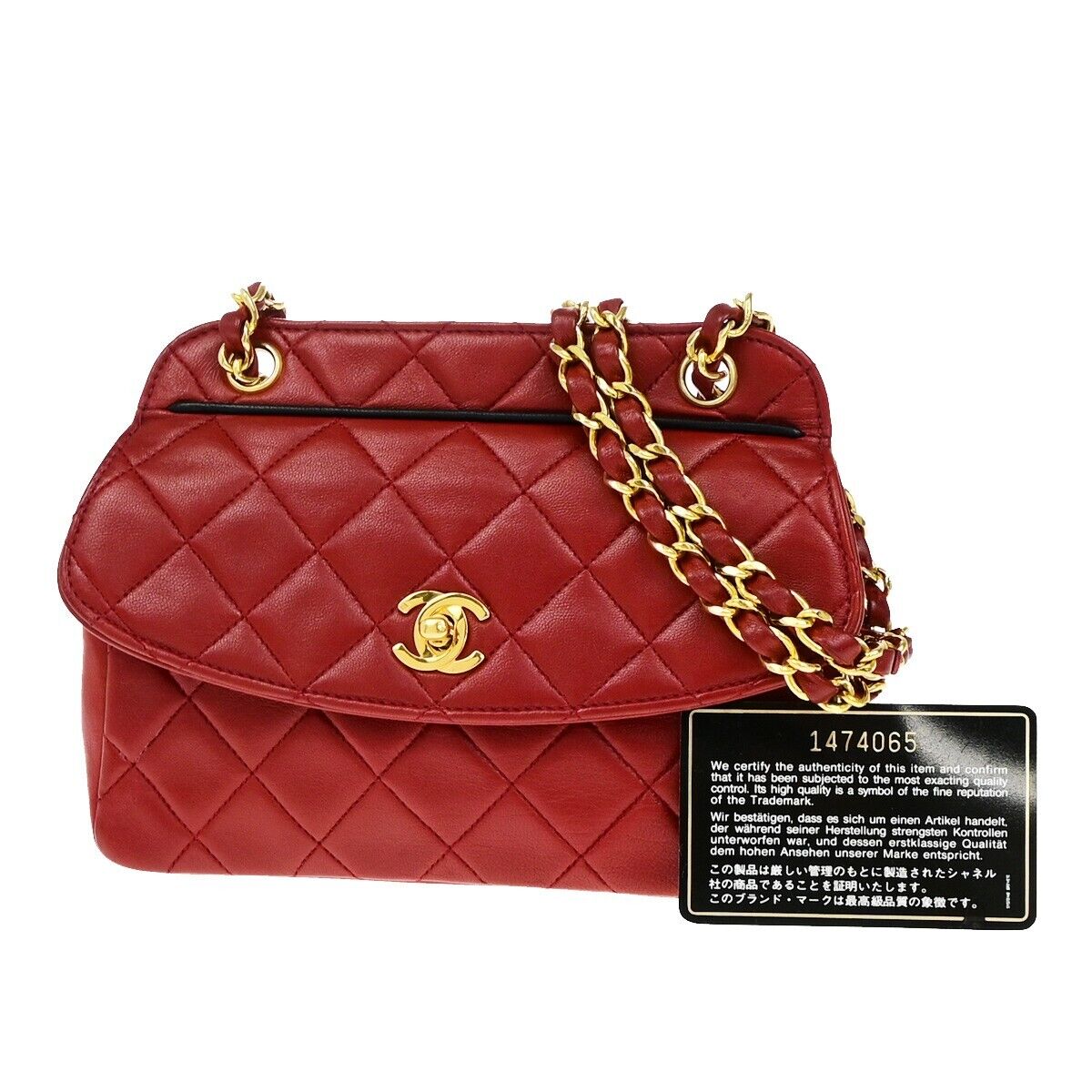CHANEL CC Logo Mini Matelasse Chain Shoulder Bag Leather Red Vintage 310RF238