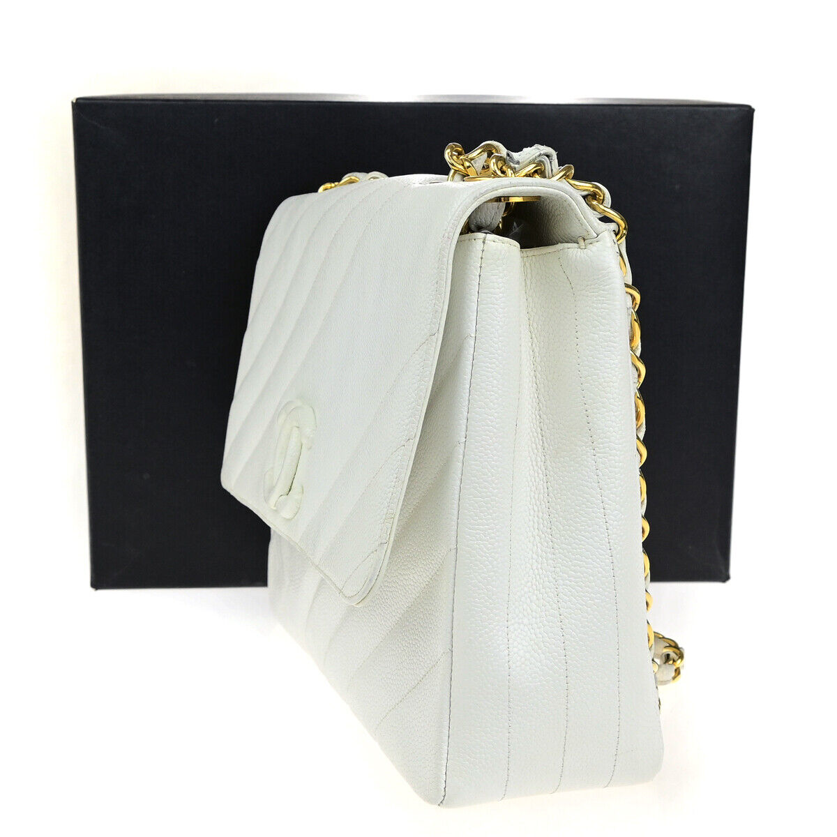 CHANEL CC Bias Stitch 30 Chain Shoulder Bag Grained Calfskin Leather WE 805RK698