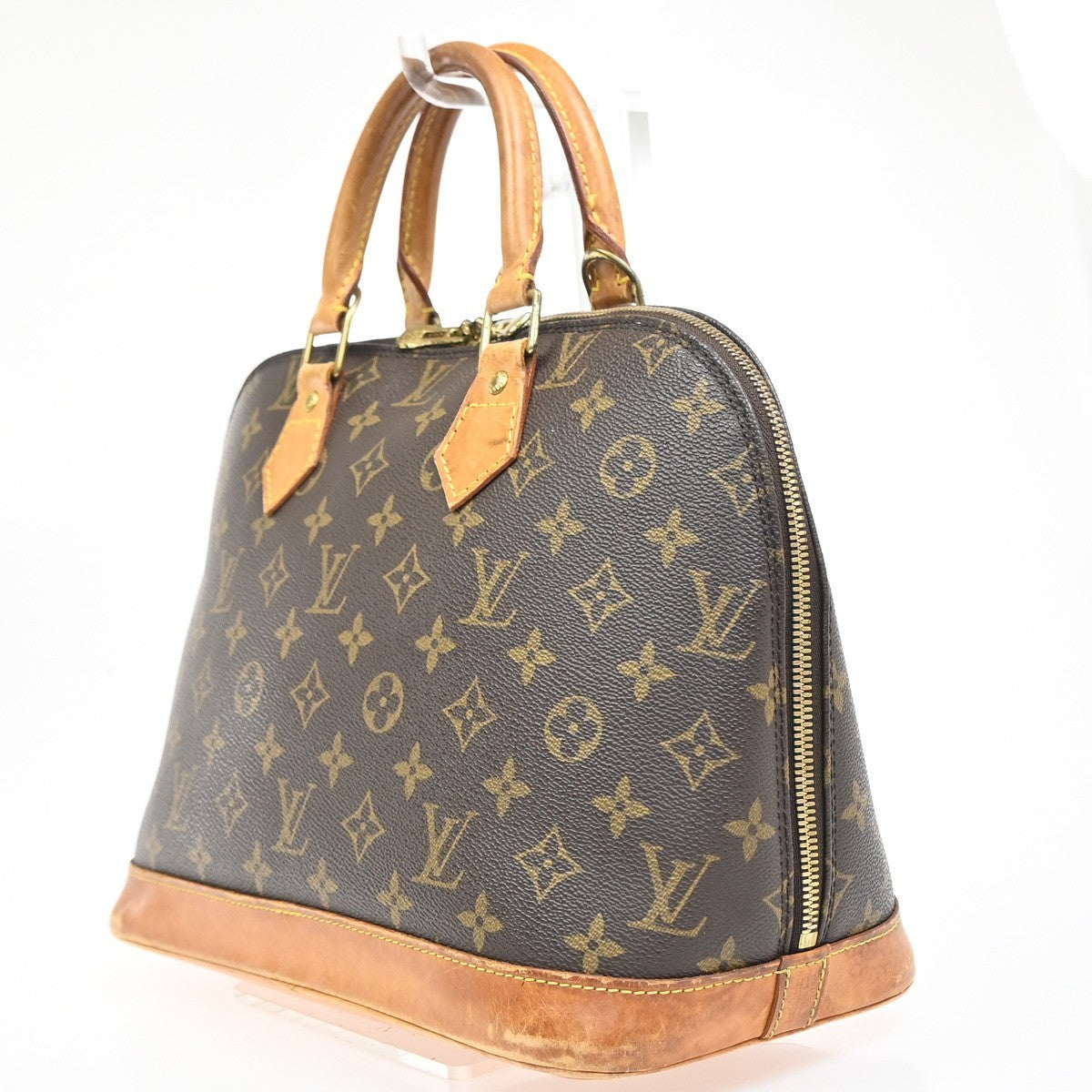 LOUIS VUITTON LV Logo Alma Hand Bag Monogram Leather Brown France M51130 34MA280