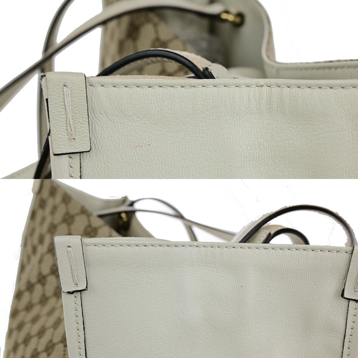 GUCCI Logo Horsebit GG Pattern Shoulder Bag Canvas Leather Brown White 20YG552