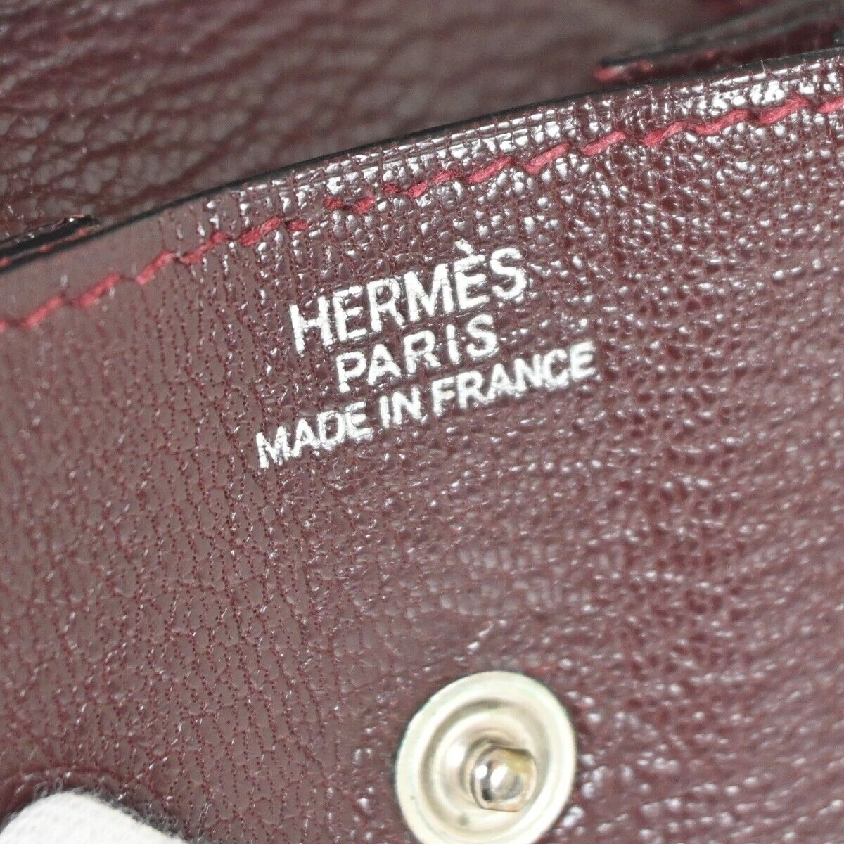 HERMES Logo Le Van Quatre Coin Case Wallet Leather Bordeaux France 01FA303