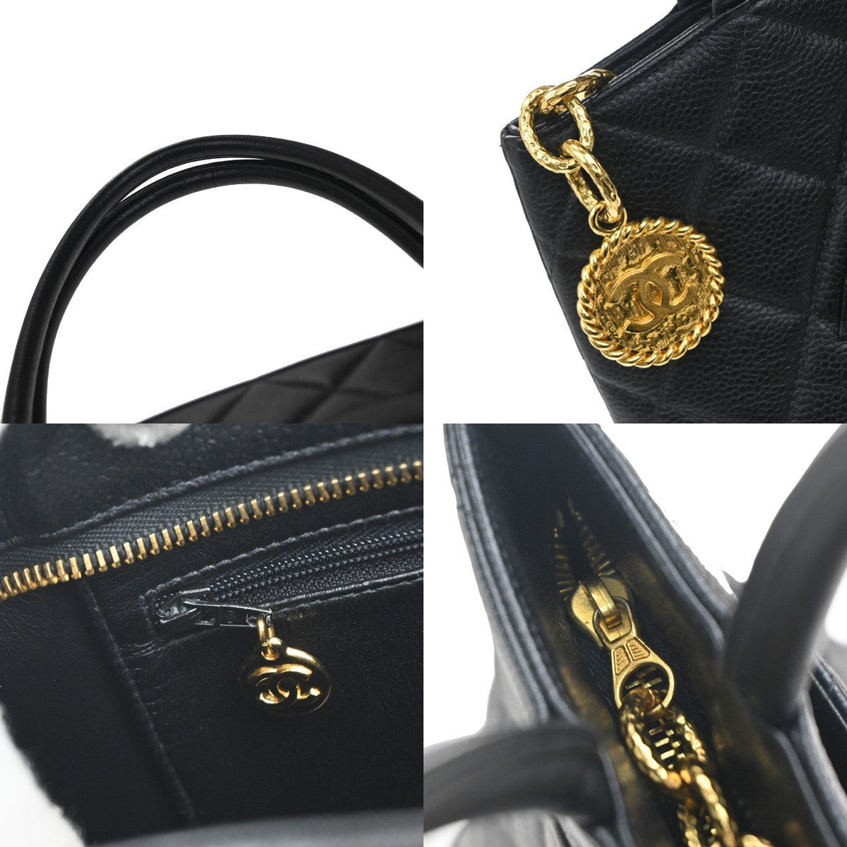 CHANEL Medallion Matelasse Shoulder Bag Calfskin Leather Black Vintage 307RF880