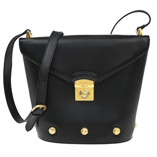 SALVATORE FERRAGAMO Logo Shoulder Bag Leather Black Italy 61CA382
